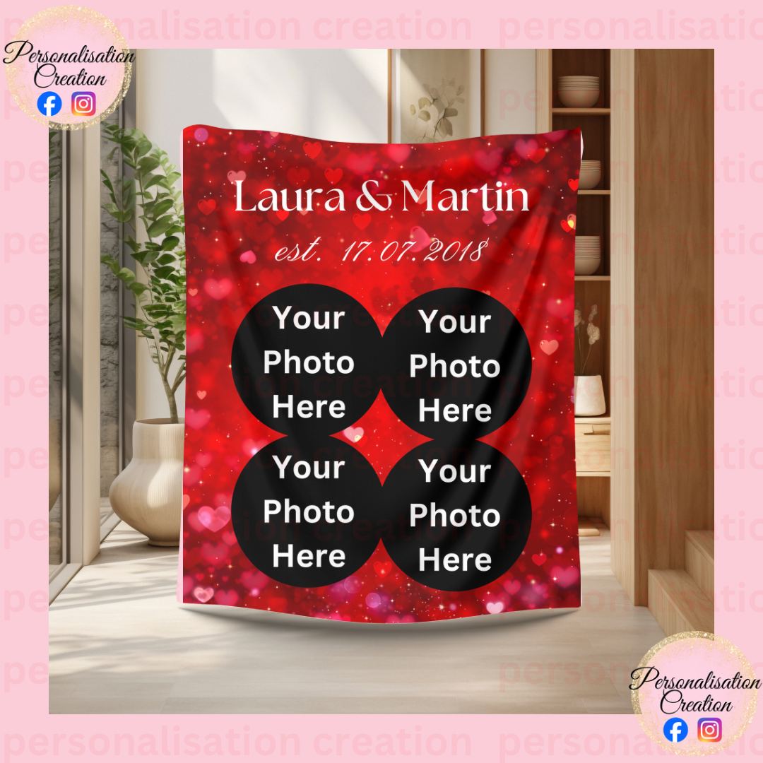 Couples red photo blanket - large