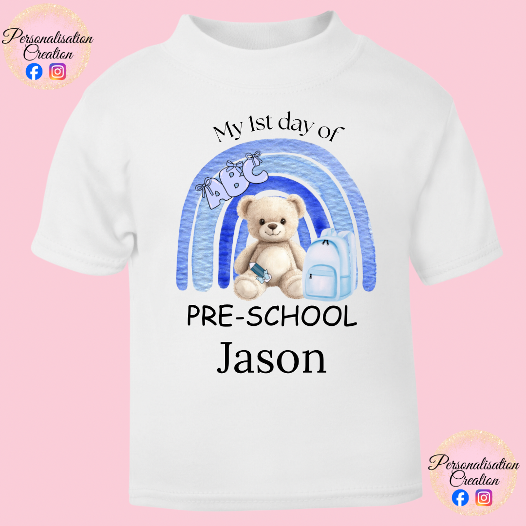 Rainbow teddy bear 1st day of pre-school t-shirt