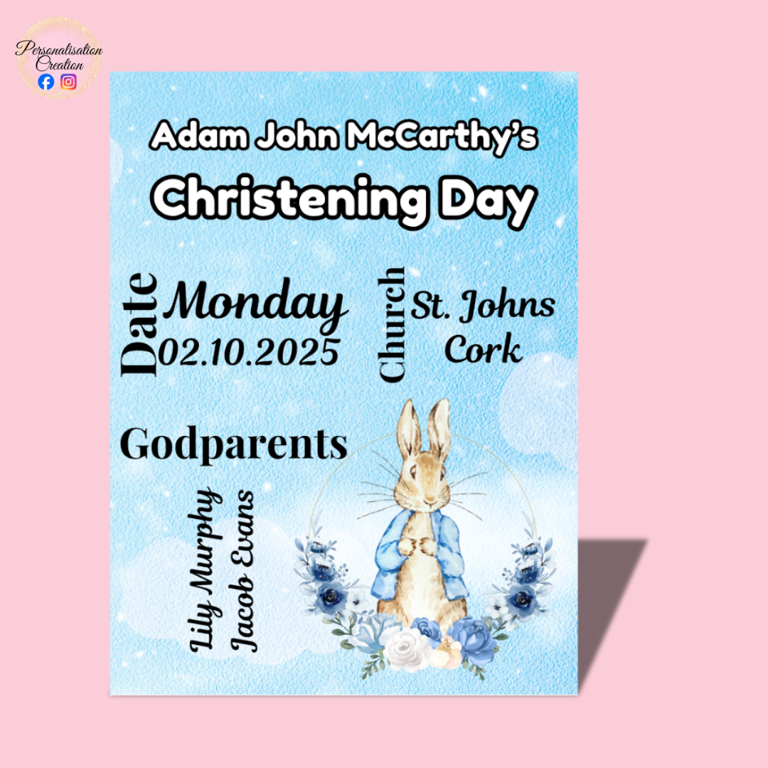 Bunny christening metal plaque
