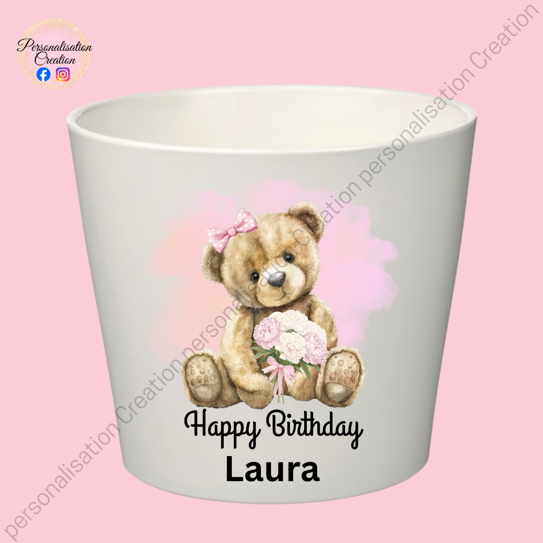 Happy birthday teddy bear flower pot