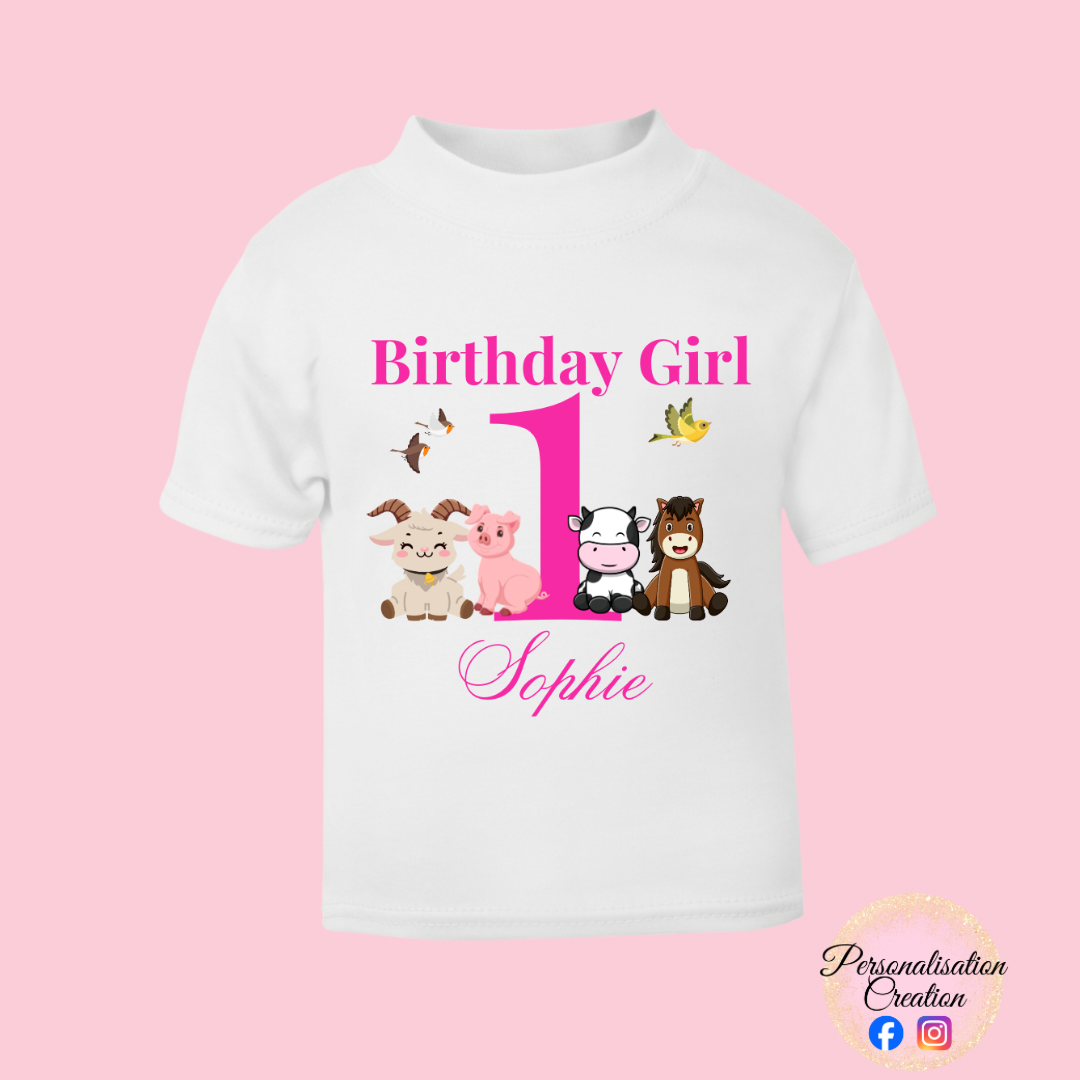 Birthday girl farm animal tshirt