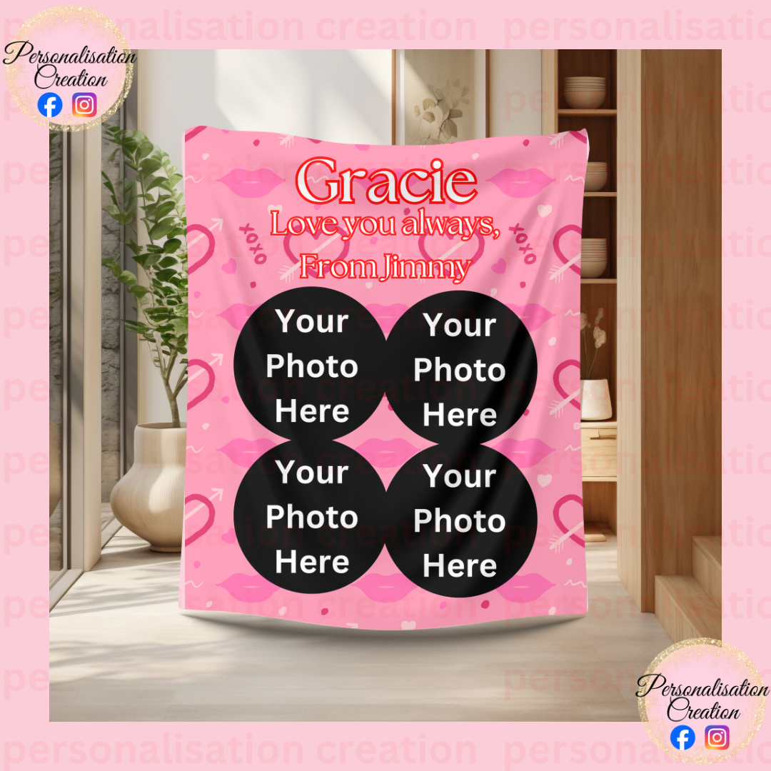 Couples pink photo blanket large