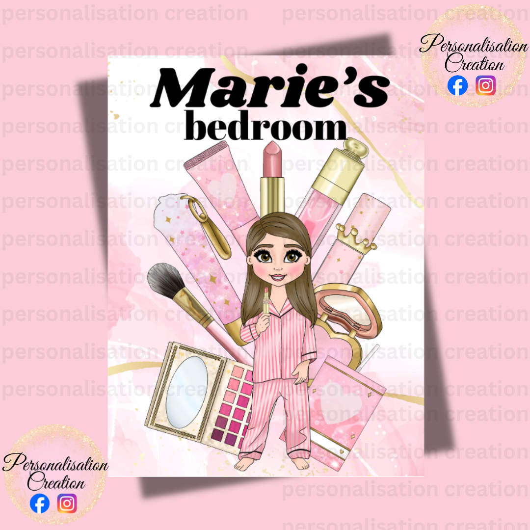 makeup inspired bedroom door sign