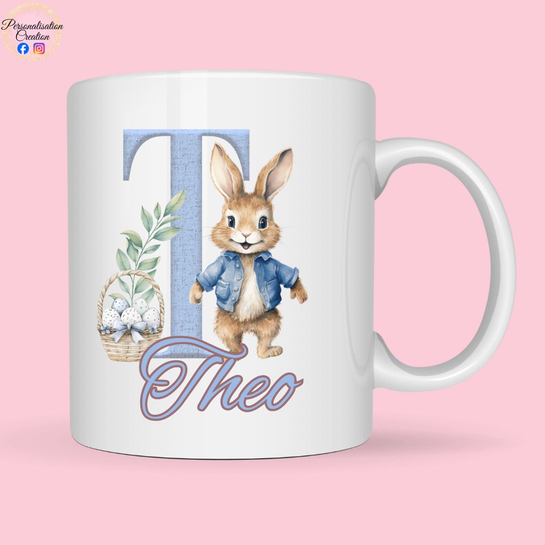 Blue initial bunny mug