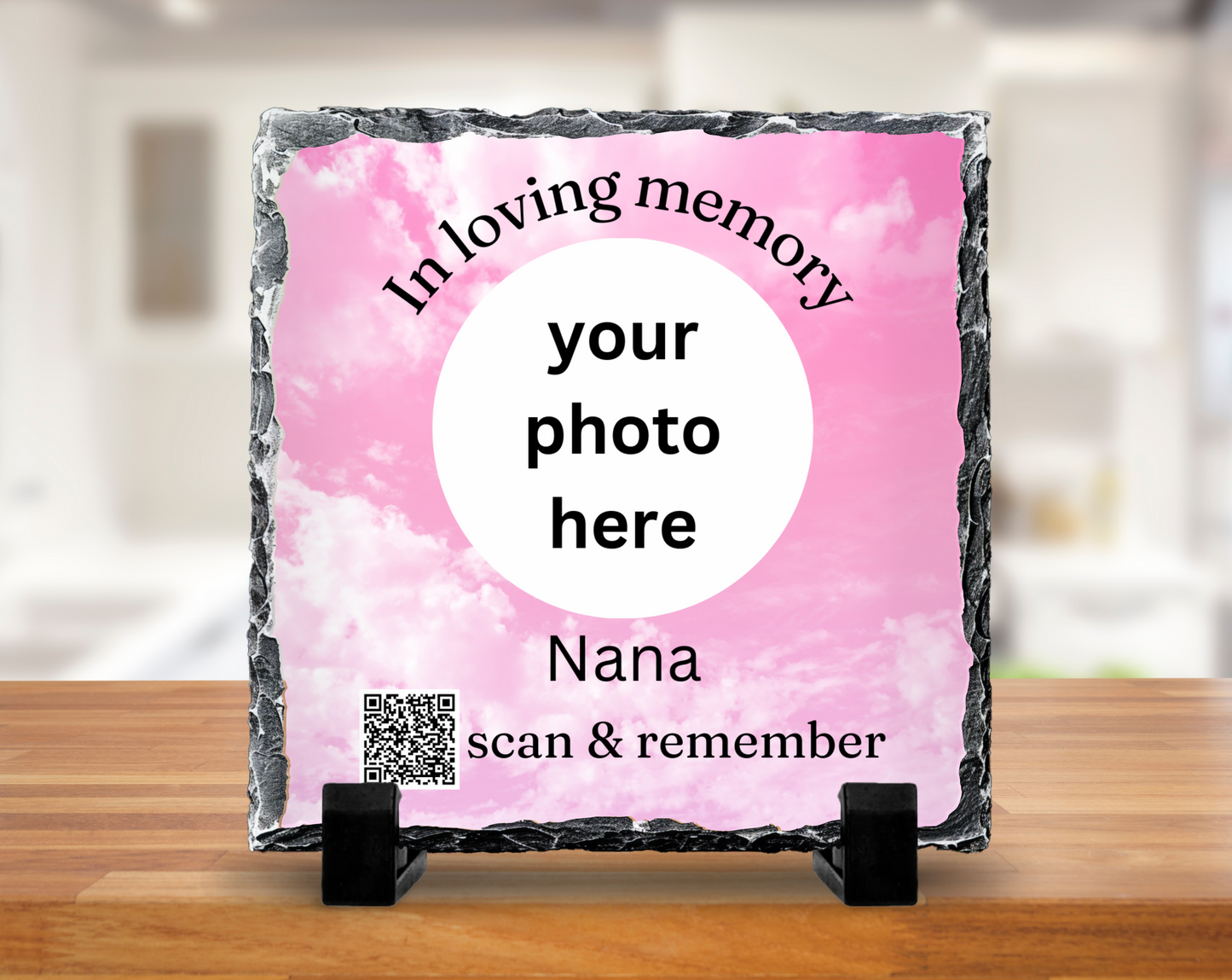 In loving memory pink QR slate - 20cm