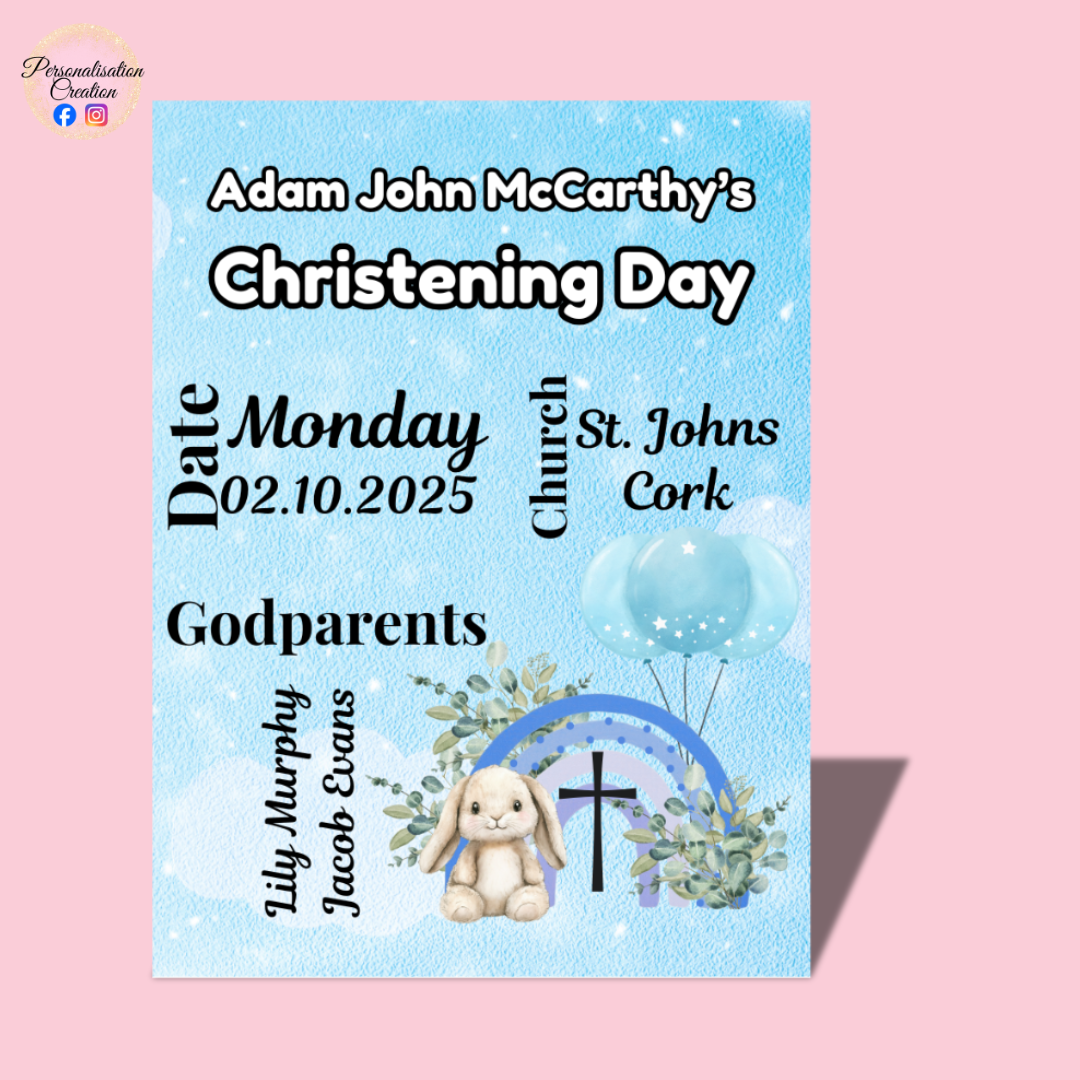 Rainbow bunny christening metal plaque