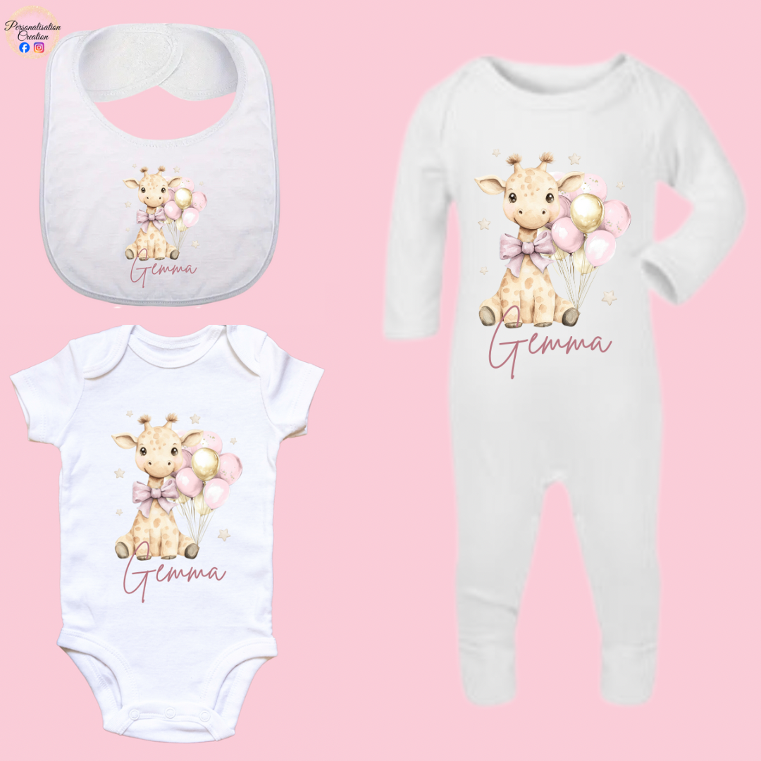 Pink giraffe baby set