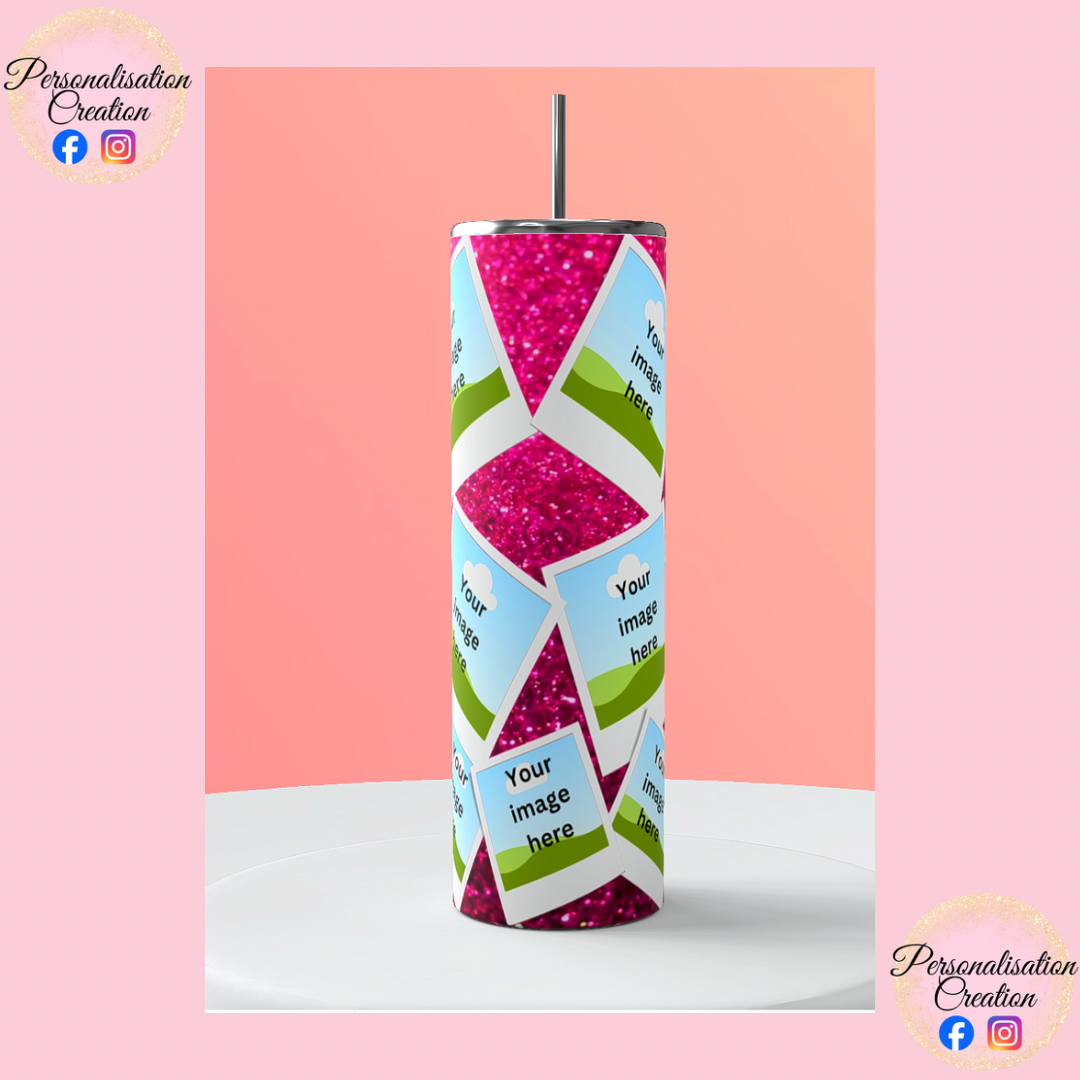 Add your own images sparkly pink tumbler