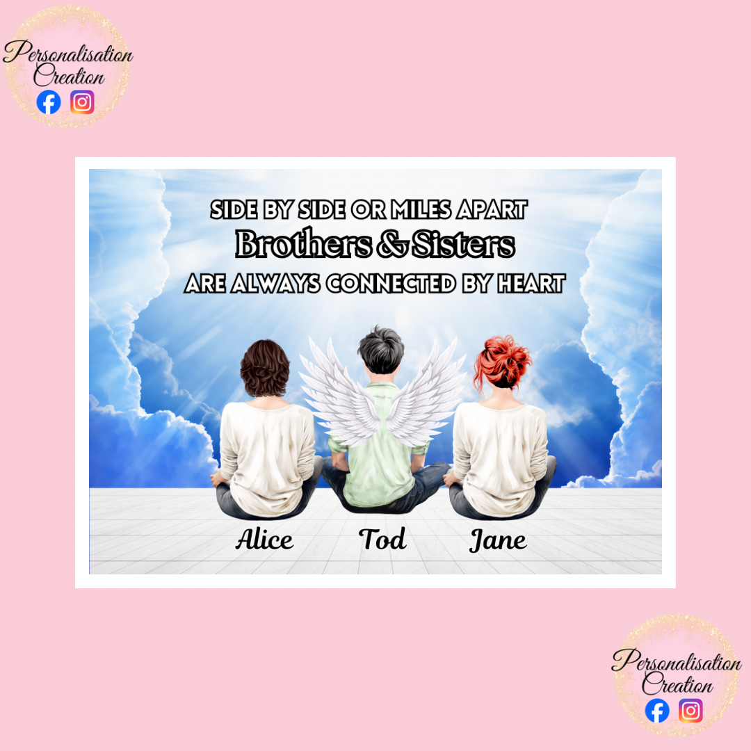 Siblings always connected by heart A4 print