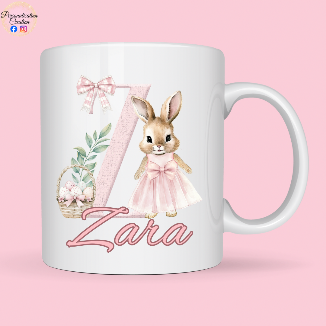 Pink initial bunny mug