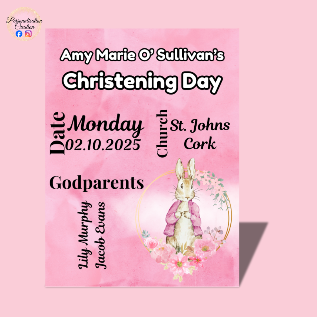 Bunny christening metal plaque