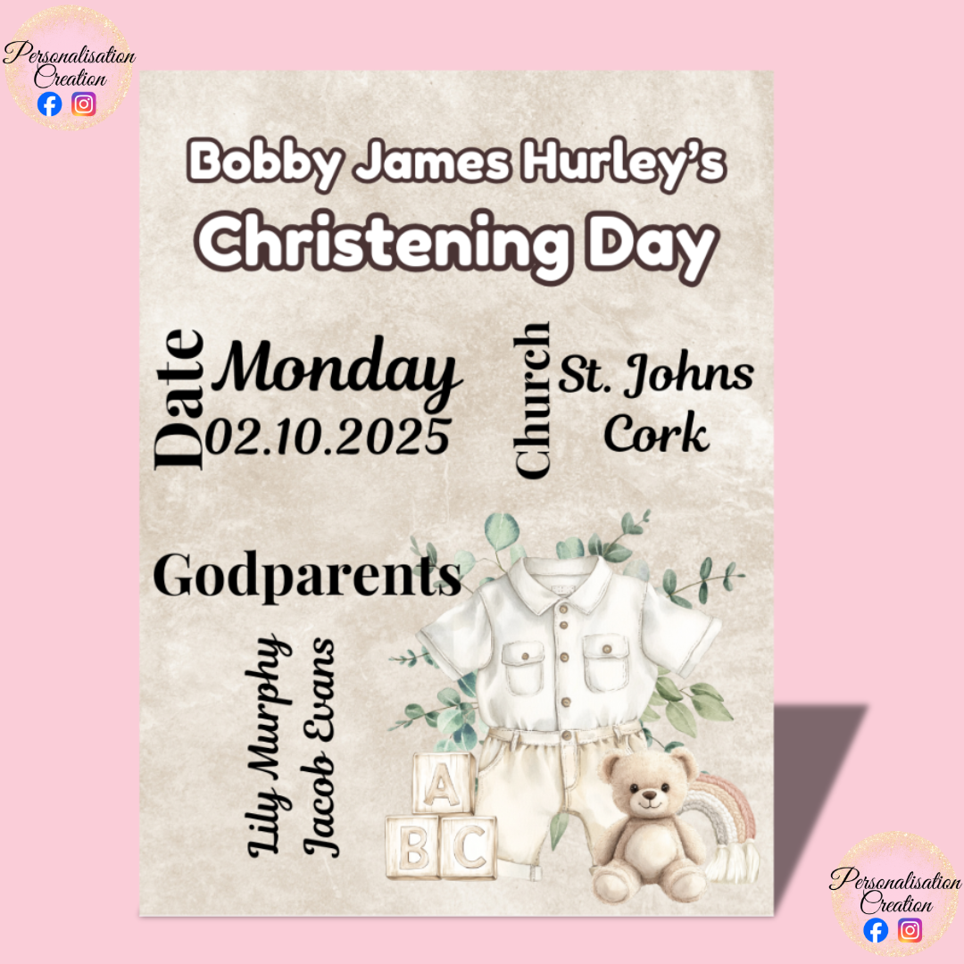 Christening day facts metal plaque
