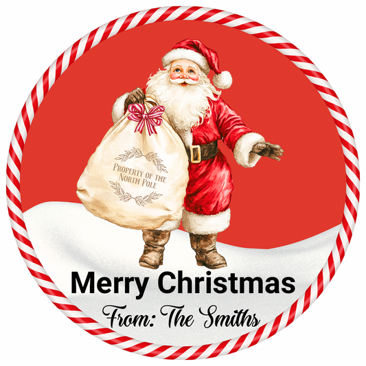 Santa red background sweet tub label