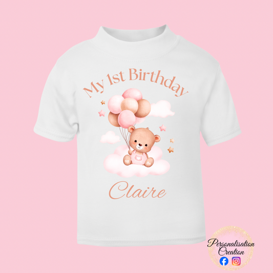 Girls 1st birthday bear tshirt