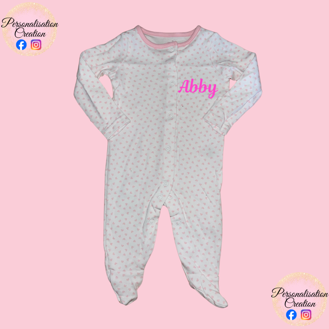 Add name pink heart babygrow - clearance item