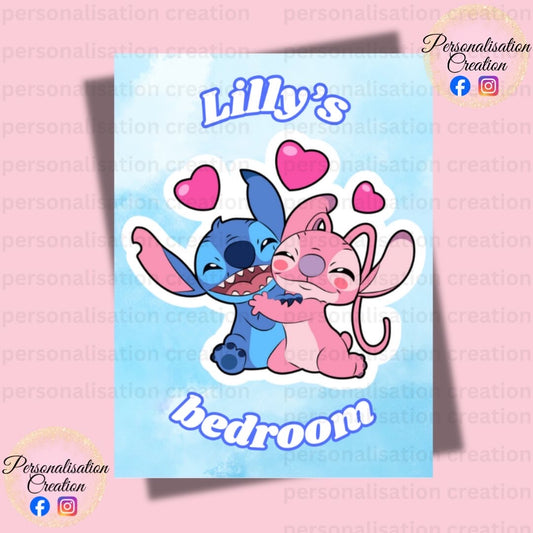 Stitch & angel bedroom door sign