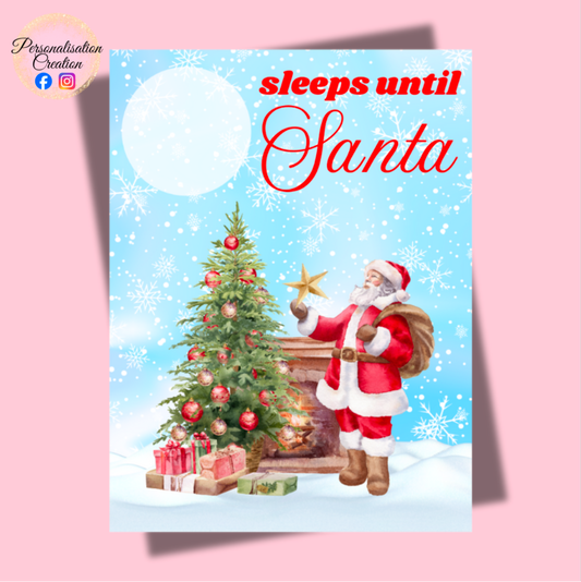 Santa countdown magnetic plaque - santa and tree