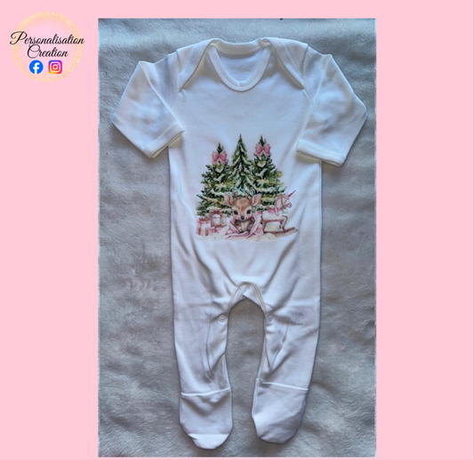 Pink reindeer babygrow 0-3 months