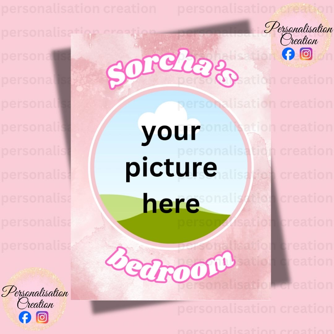 Custom photo bedroom door sign