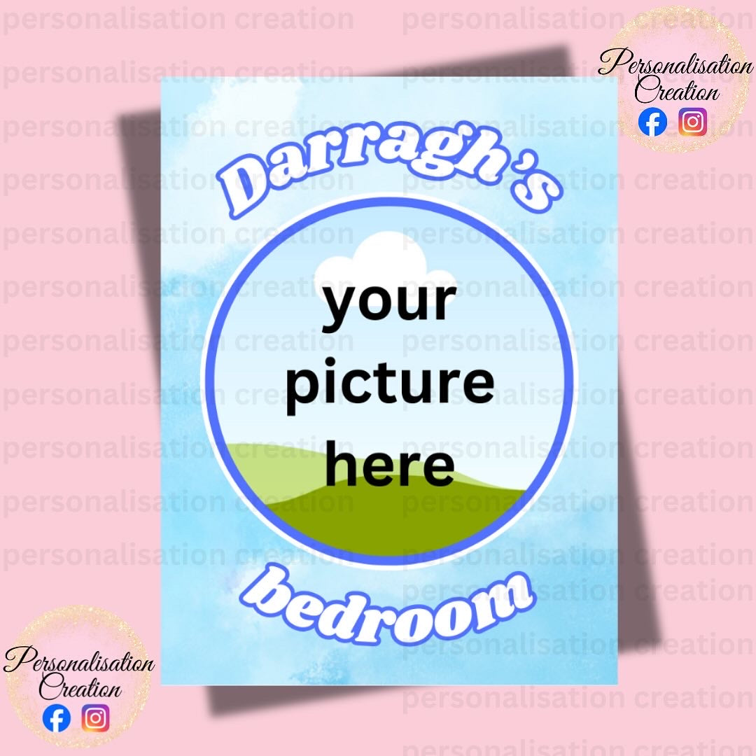 Custom photo bedroom door sign