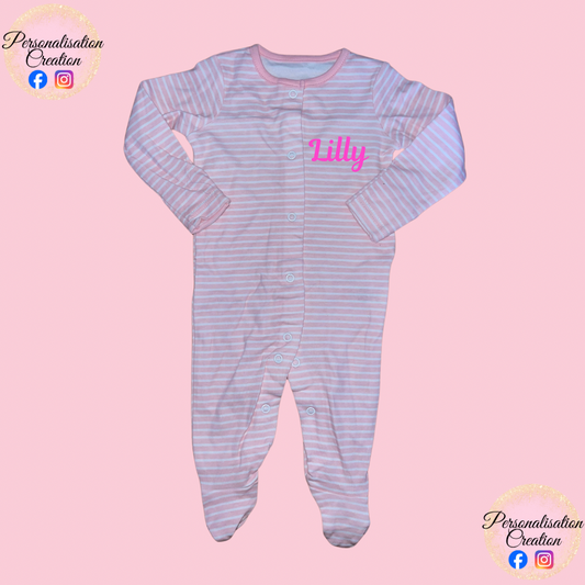 Add name pink stripe babygrow - clearance item