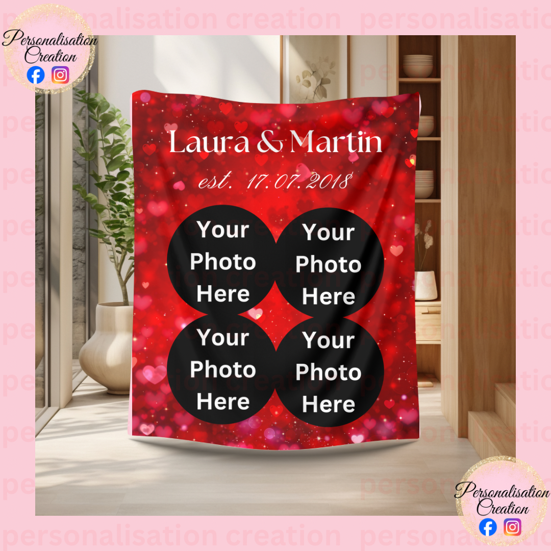 Valentines day red photo blanket - large