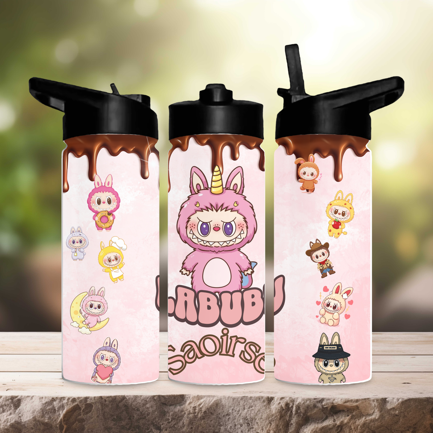 Chocolate drip labubu 600ml water bottle