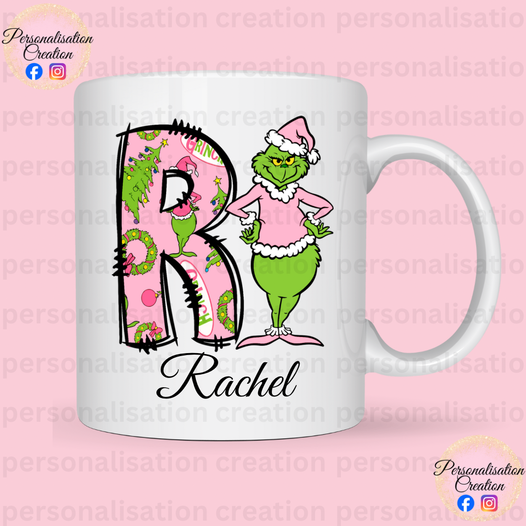 Christmas grinch mug pink