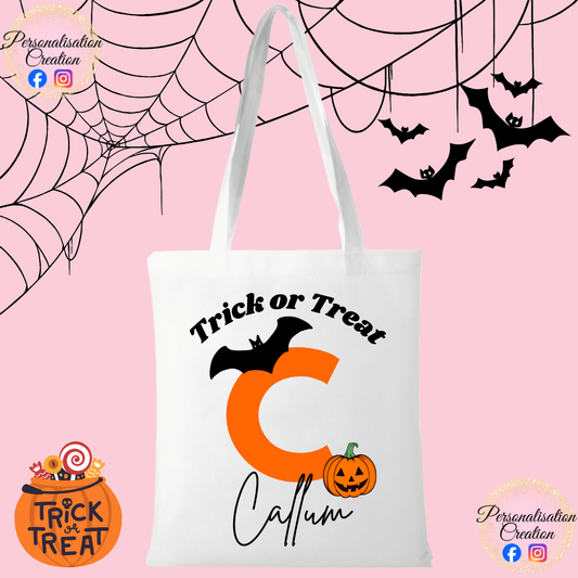 Initial & name trick or treat bag (bat)