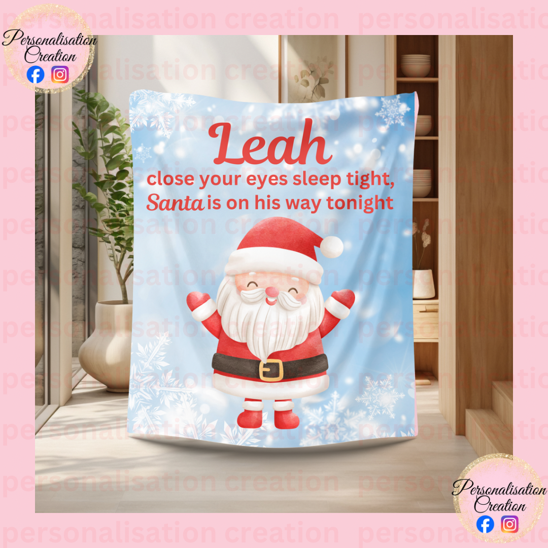 Blue Santa christmas eve blanket - large