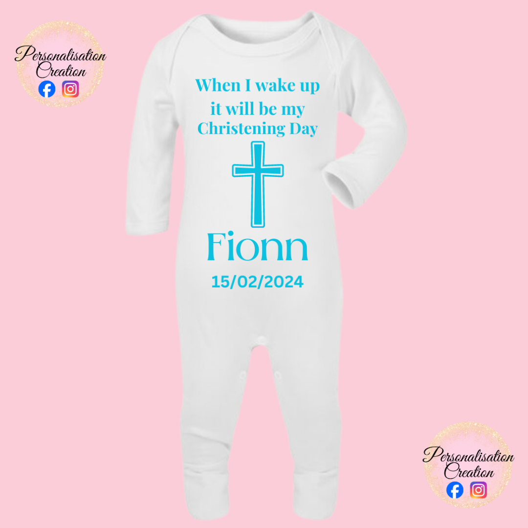 Boys when i wake up christening babygrow