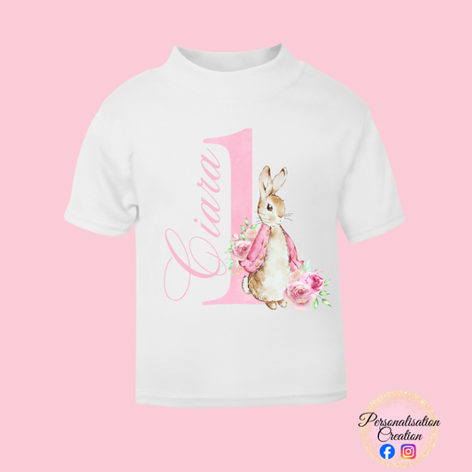 Girls 1st birthday bunny tshirt