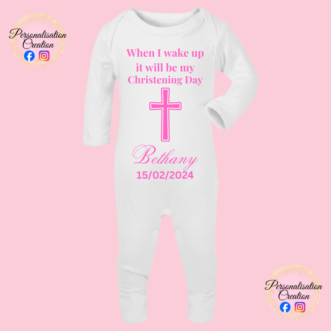 Girls when i wake up christening babygrow