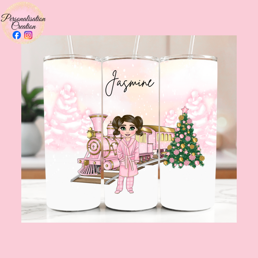 Pink christmas train blanket & tumbler duo