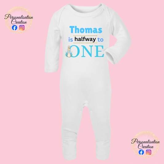 Half birthday bunny babygrow