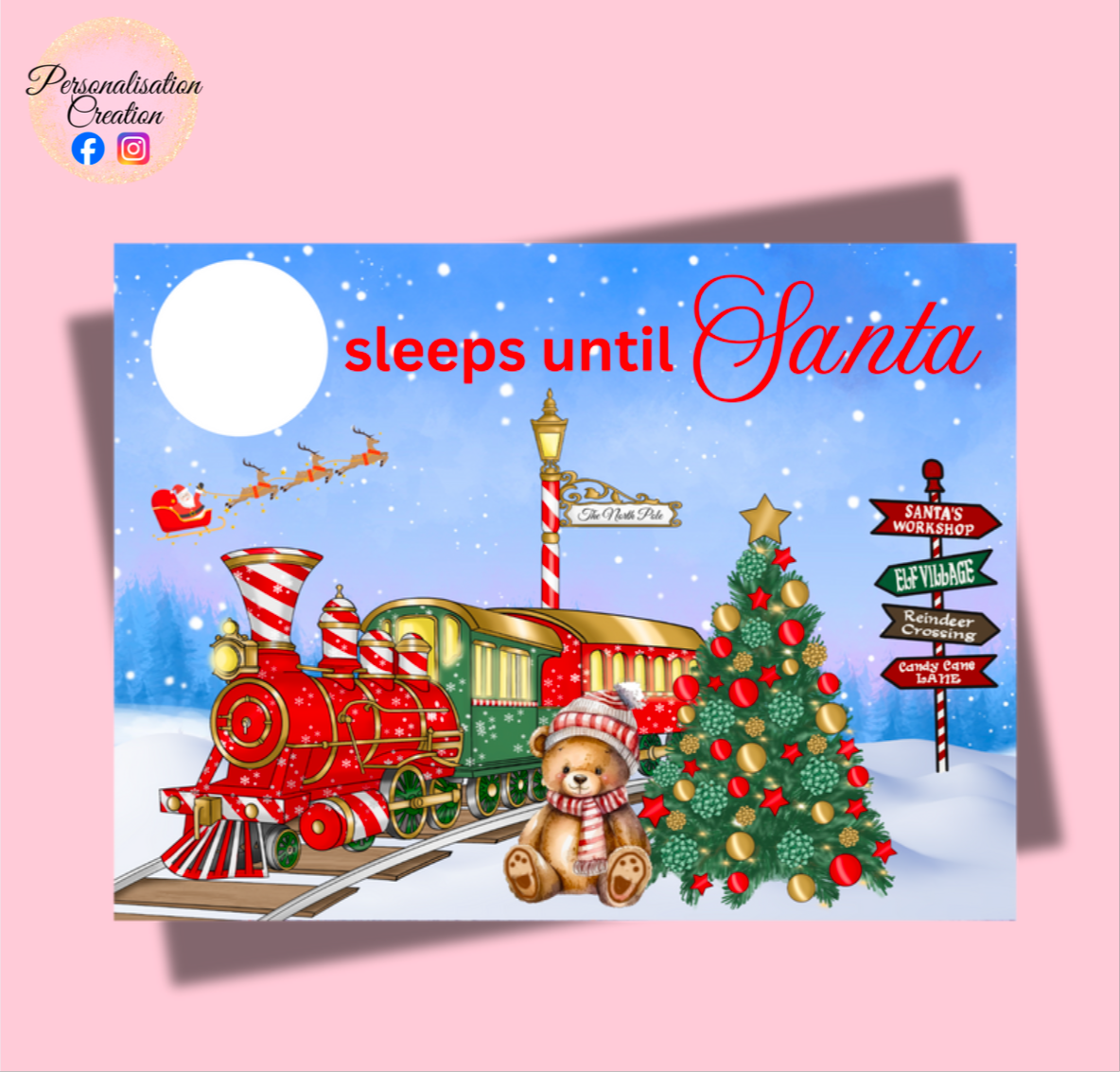 Santa countdown magnetic plaque - teddy bear train