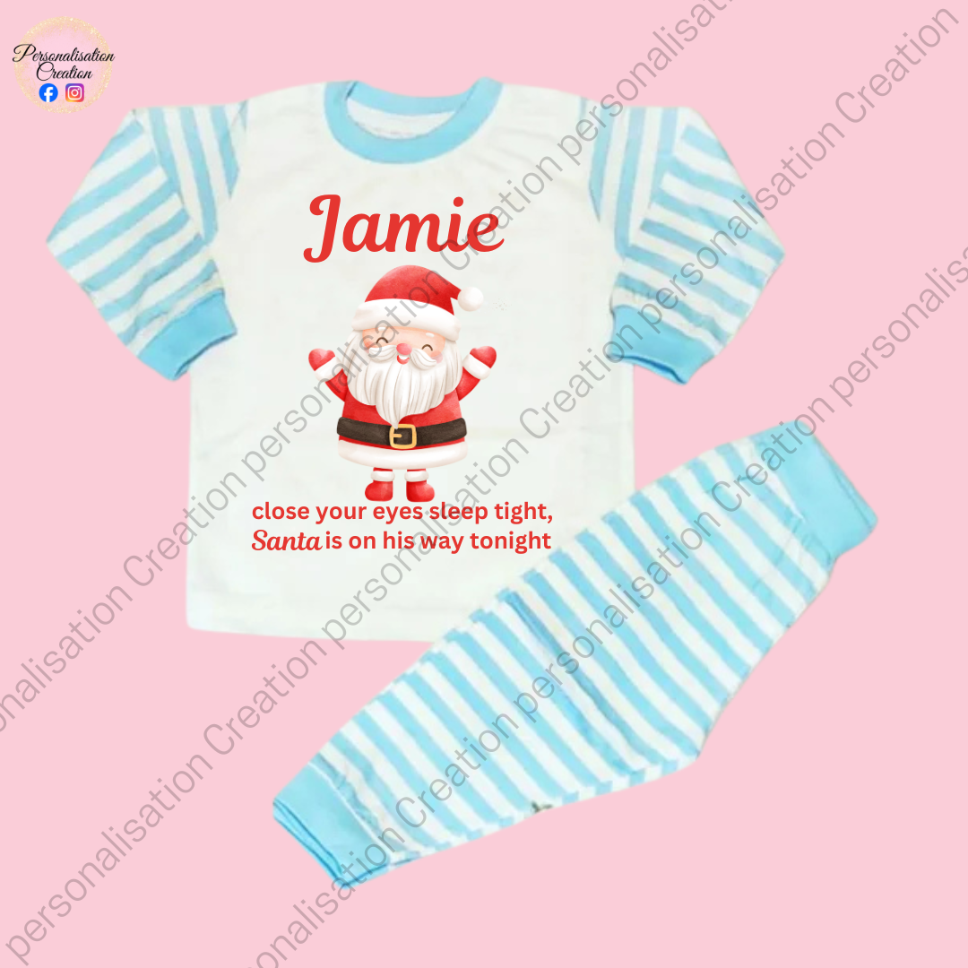 Blue Santa christmas pjs & blanket bundle