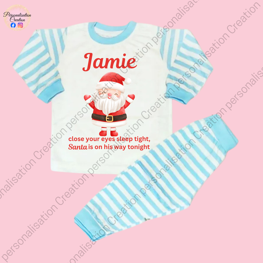 Blue Santa christmas pjs & blanket bundle