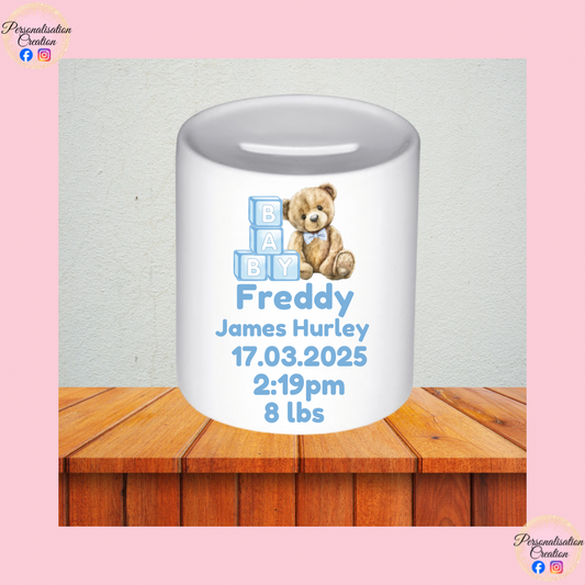 Newborn facts baby bear money box