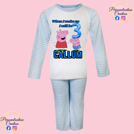 Blue peppa birthday pjs