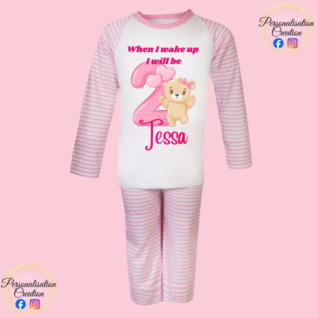 Pink teddy bear birthday pjs