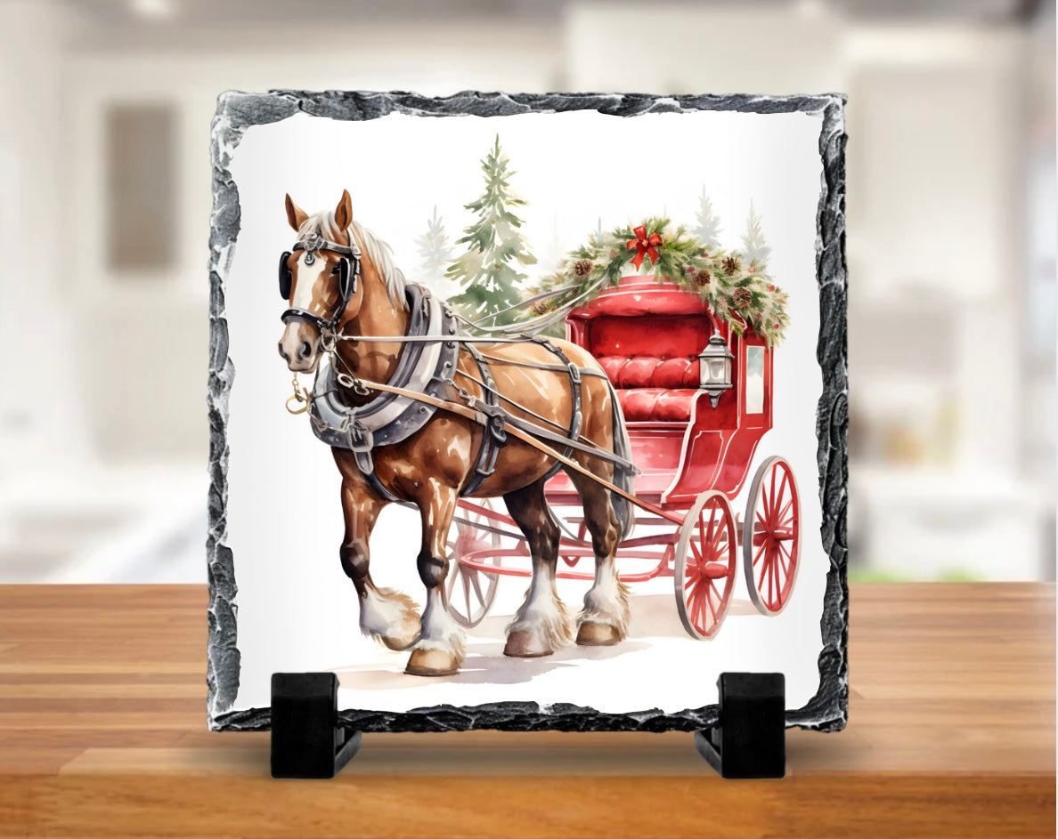 Brown christmas horse slate - 20cm