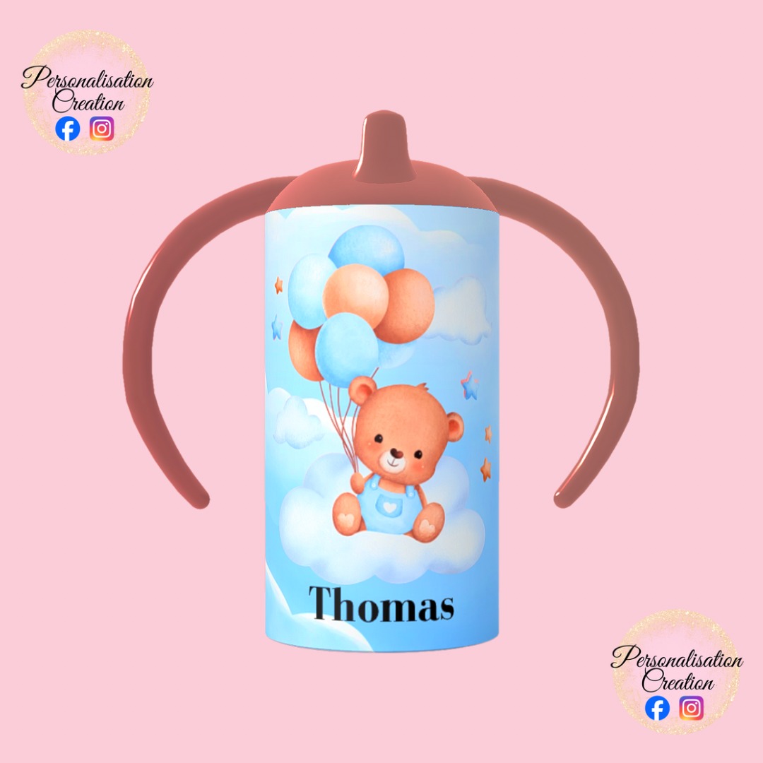 Personalised name teddy bear sippy cup