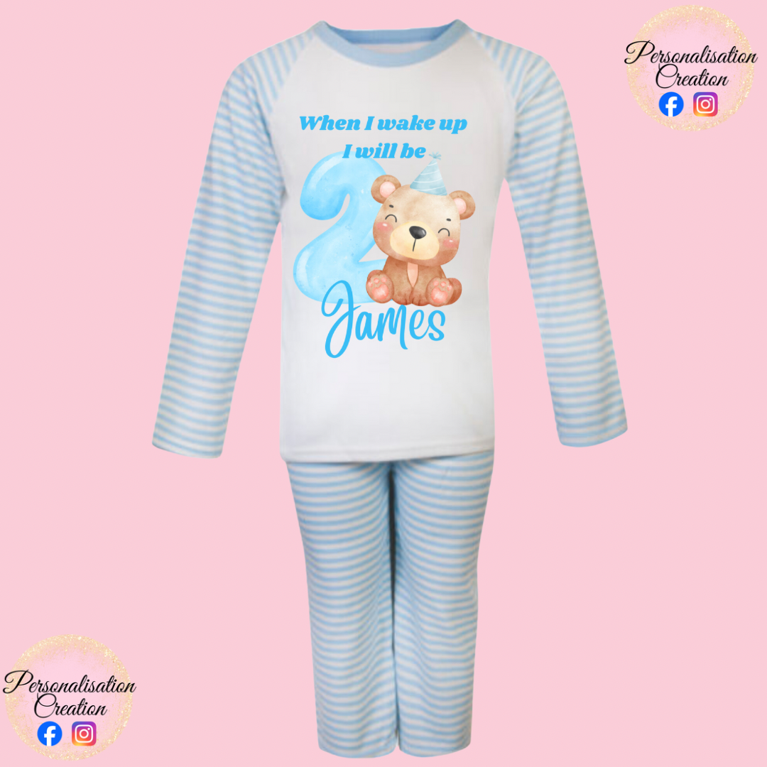 Blue teddy bear birthday pjs