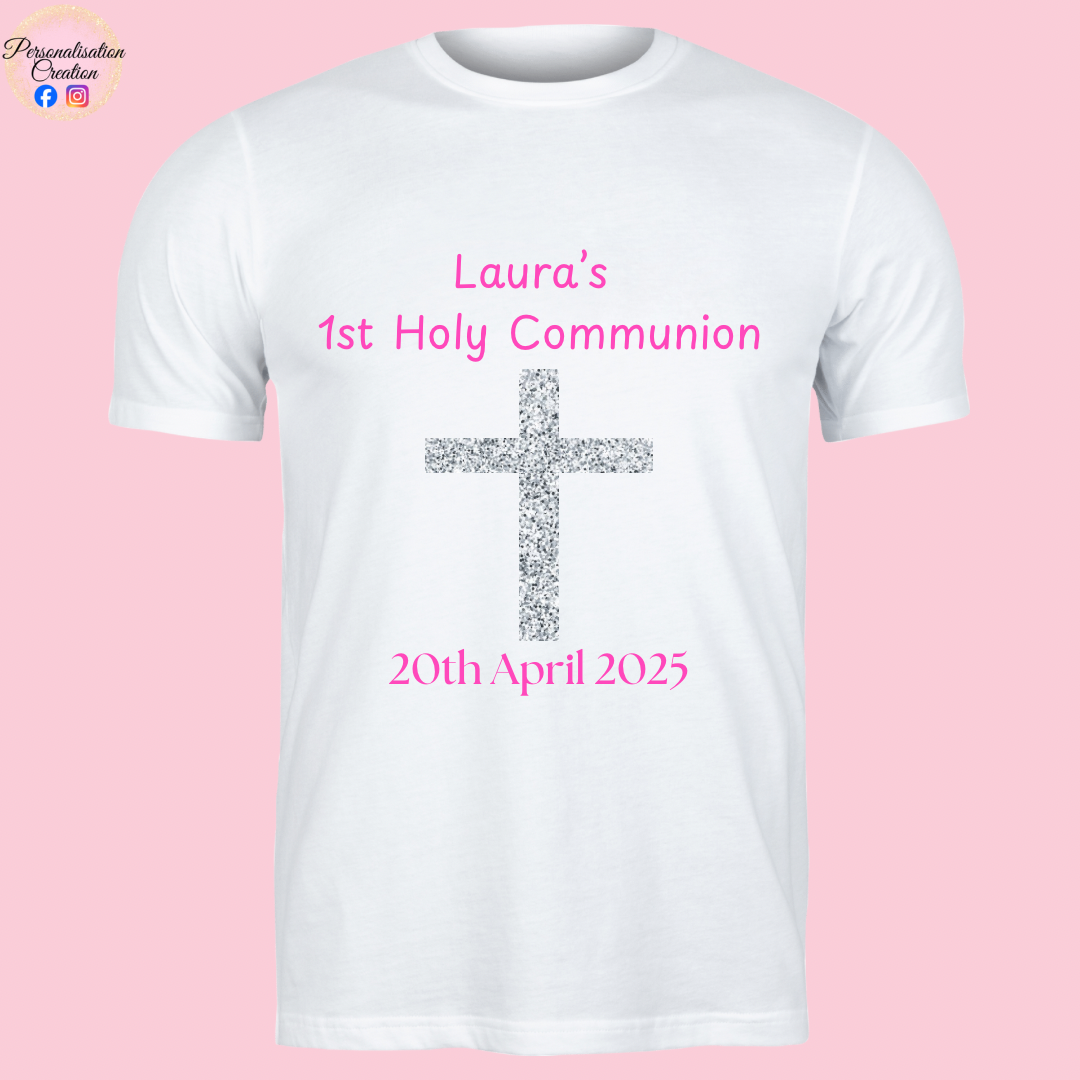 Communion tshirt - silver holy cross