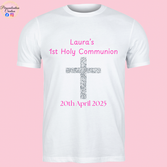 Communion tshirt - silver holy cross