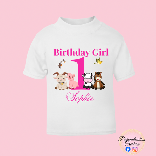 Birthday girl farm animal tshirt