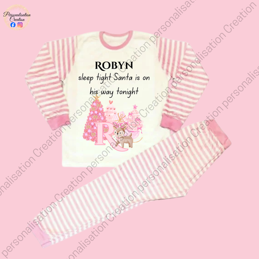 Pink initial Christmas pjs & blanket bundle