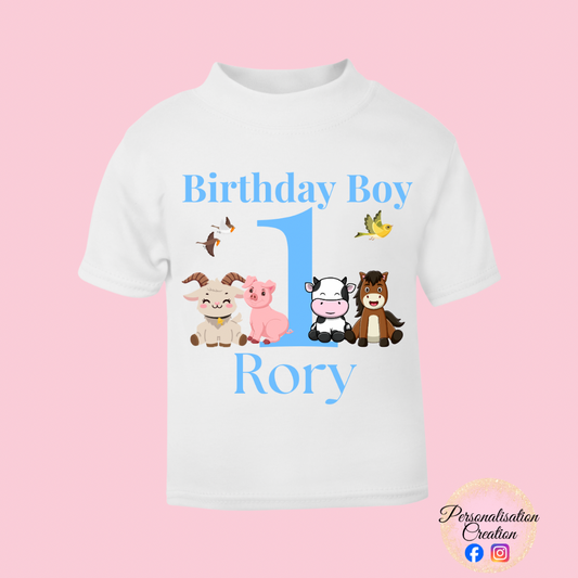 Birthday boy farm animal tshirt