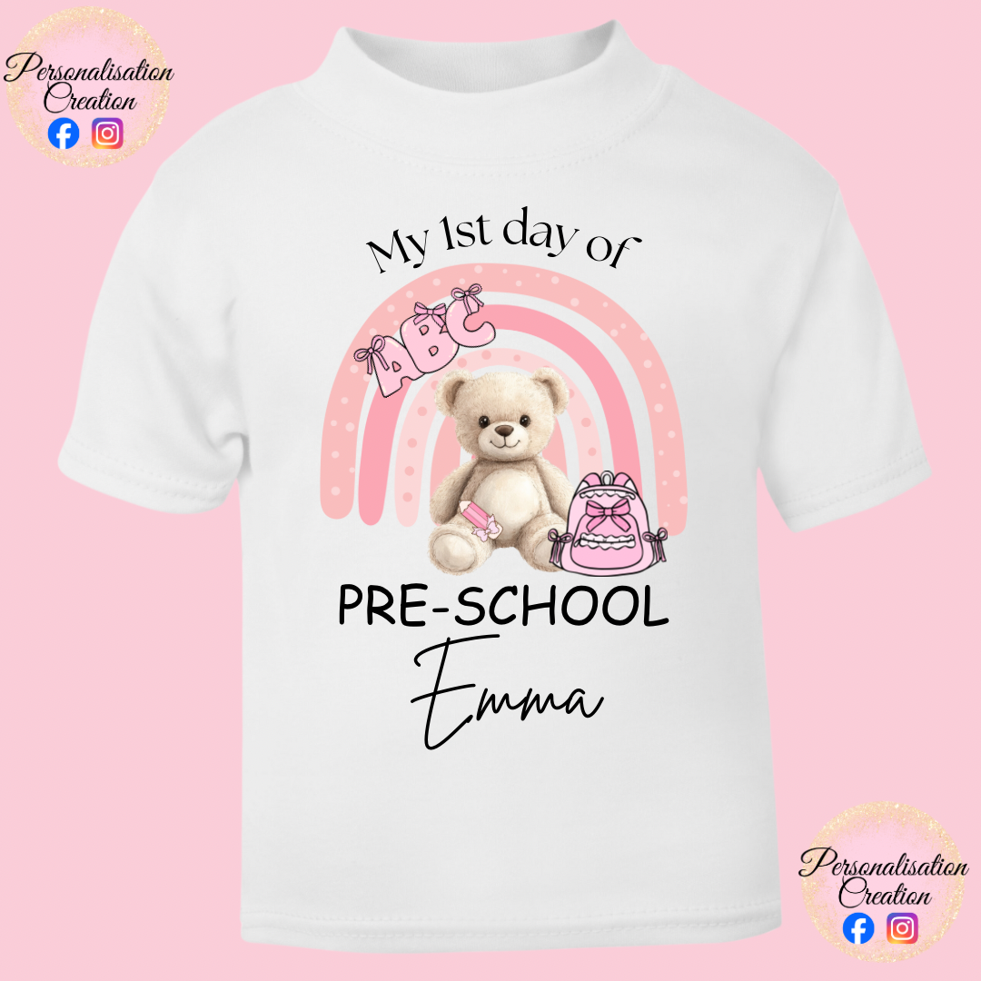 Rainbow teddy bear 1st day of pre-school t-shirt